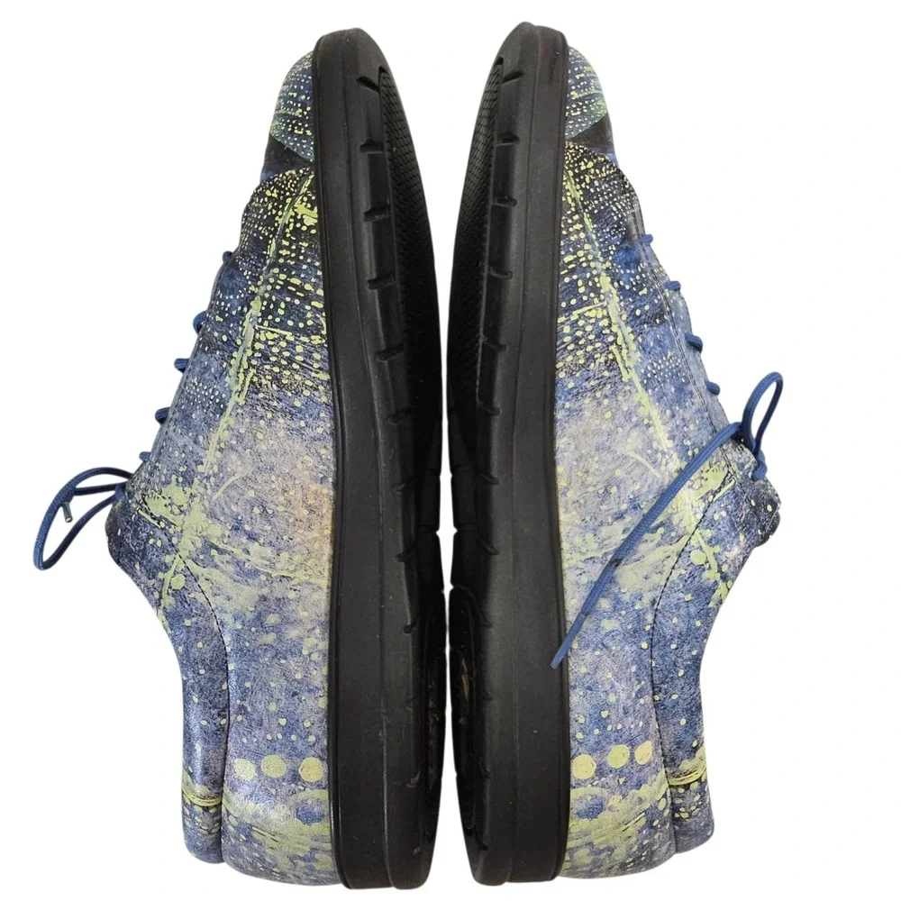 Icon Wearable Art Sneakers Womens 8 Blue Leather Starry Night Lace Up Boho Shoes